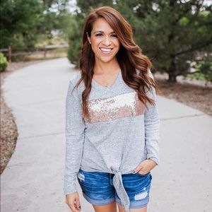 Blush Sequin Knotted Top